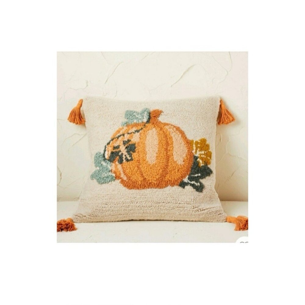 Opalhouse Pumpkin Country Throw Pillow 18” Autumn Decor Jungalow Tassels Woven